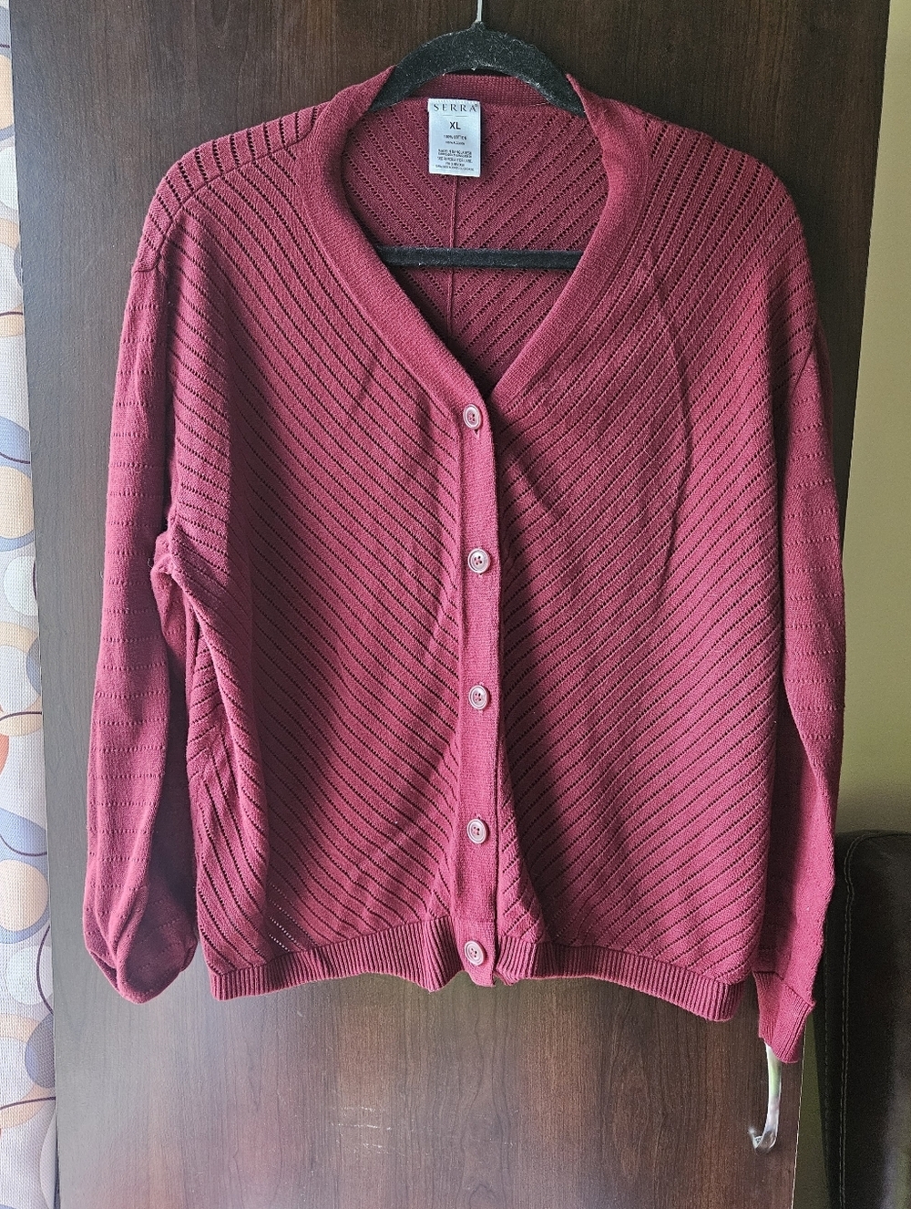 Serra Women's Burgandy Button-Up Knit Cardigan